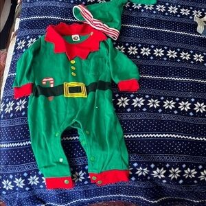 Green and Red Elf Baby Outfit with Hat